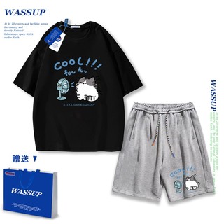 Áo thun ngắn tay Wassup mùa hè nam dáng rộng Quần Short Cotton hợp thời trang, nam nữ thể thao giản dị Phong cách đơn giản 2025 Phong cách mới
