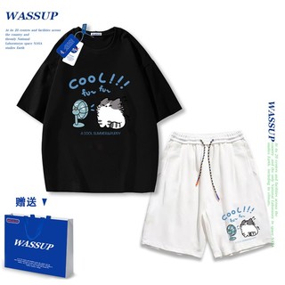 Áo thun ngắn tay Wassup mùa hè nam dáng rộng Quần Short Cotton hợp thời trang, nam nữ thể thao giản dị Phong cách đơn giản 2025 Phong cách mới