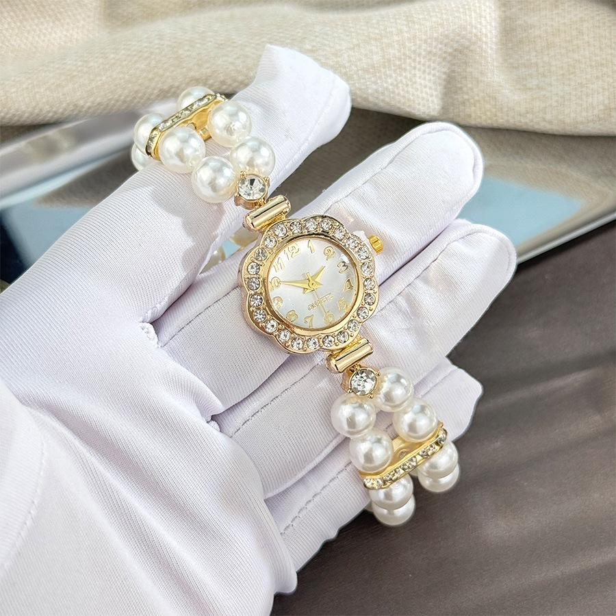 Đồng Hồ Nữ Hàng Giả Ngọc Trai Co Giãn Đồng Hồ Ánh Sáng Sang Trọng Hoa Kẻ Sọc Kim Cương Full Kỹ Thuật Số Đồng Hồ Nữ