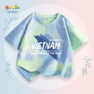 W.G.Q Tie-Dye Áo thun Bé Trai , Vải Cotton Nguyên Chất, Đai Thấm Mồ Hôi Thoáng Khí In Chữ Việt Nam