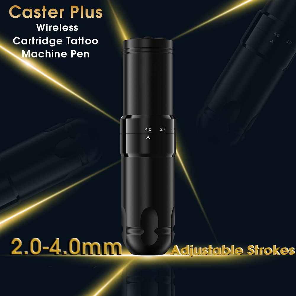 Caster PLUS Máy xăm không dây Bút và bút máy xăm Bộ nguồn di động, đột quỵ có thể điều chỉnh, Màn hình Led pin không dây 1500mAh cho kim xăm hình hộp mực