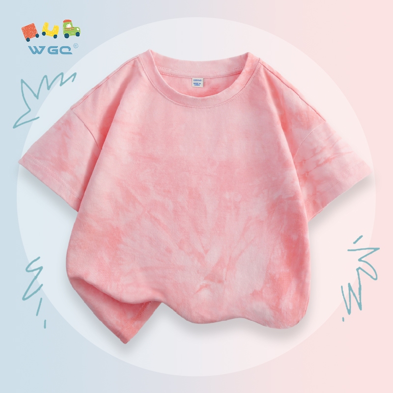 W.G.Q Tie-Dye Áo thun Bé Gái , Vải Cotton Nguyên Chất Mềm Mại Thoải Mái, Thoáng Khí Mồ Hôi-A