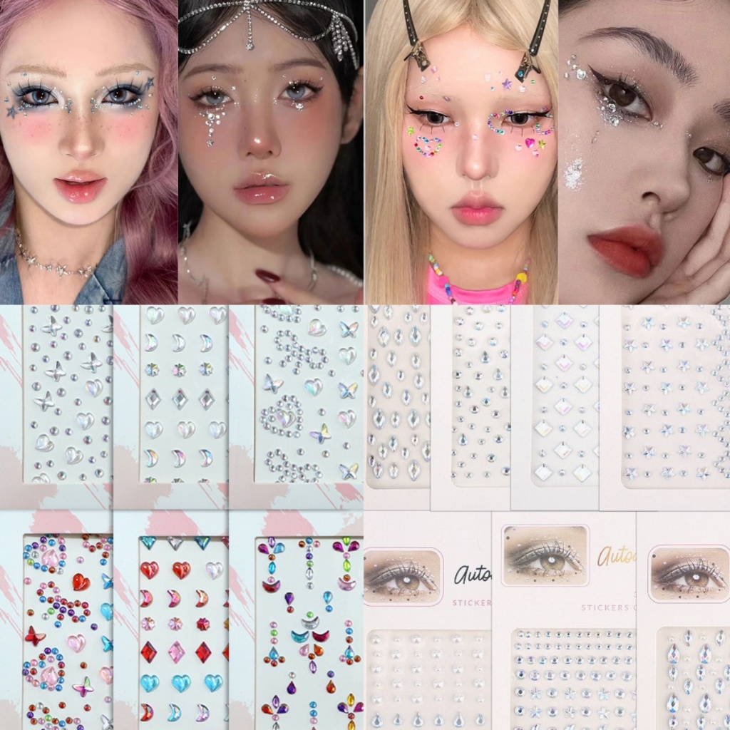 Kuzhen Pha Lê Mặt Hình Xăm Lễ Hội Ngọc Tự Dính Cơ Thể Đá Quý Dán Bling Kim Cương Giả Trang Điểm Mặt Mắt Miếng Dán Cho Bữa Tiệc HOT