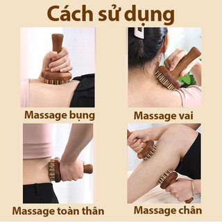 Tay cầm dài Bàn chải Massage bằng gỗ có răng đồng để làm sạch sâu cơ thể Thư giãn lưng Công cụ giảm cơ bắp