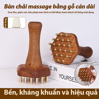 Tay cầm dài Bàn chải Massage bằng gỗ có răng đồng để làm sạch sâu cơ thể Thư giãn lưng Công cụ giảm cơ bắp