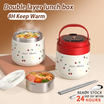 Hộp cơm trưa cách nhiệt 2 lớp có thìa Hộp đựng thực phẩm bằng thép không gỉ 304 Hộp đựng thực phẩm đựng thực phẩm Bento YM98