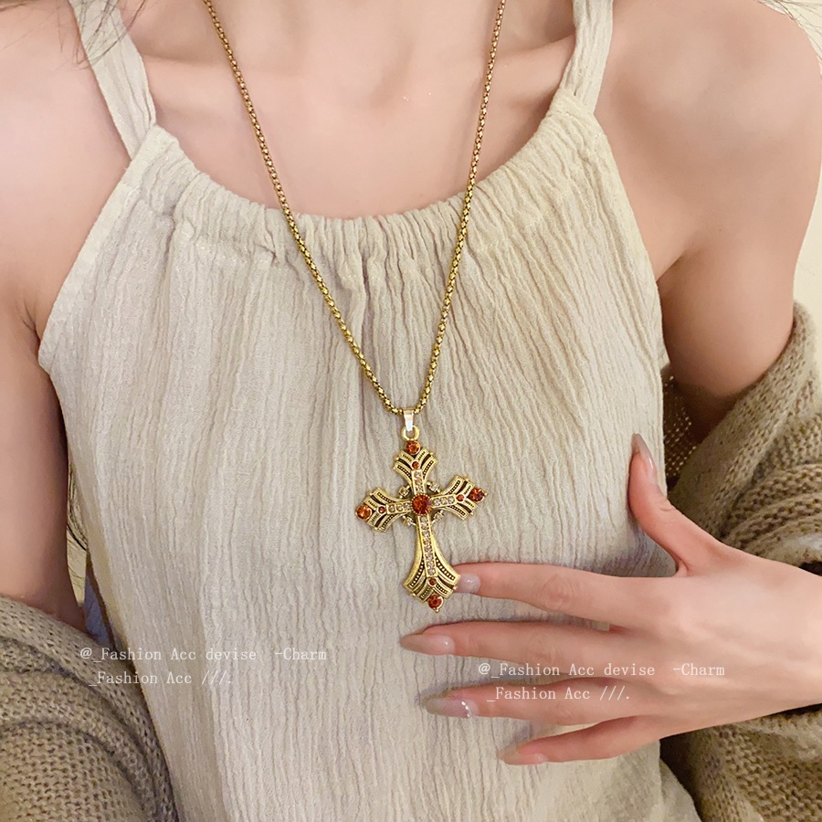 Vòng cổ mặt dây chuyền chéo đính kim cương cổ điển kiểu Pháp, dây chuyền xương đòn thích hợp, thời trang và đa năng, vòng cổ sang trọng nhẹ nhàng và cao cấp dành cho nữ