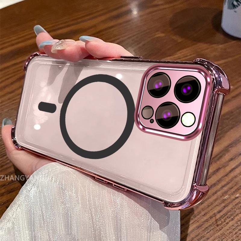 Ốp Lưng Cho iPhone 15 Pro Max 15 Plus Vỏ Điện Thoại Silicon Chống Sốc Mạ Điện Với Thiết Kế Vòng Hút Từ Tính Đơn Giản Thẩm Mỹ TPU Mềm Mại