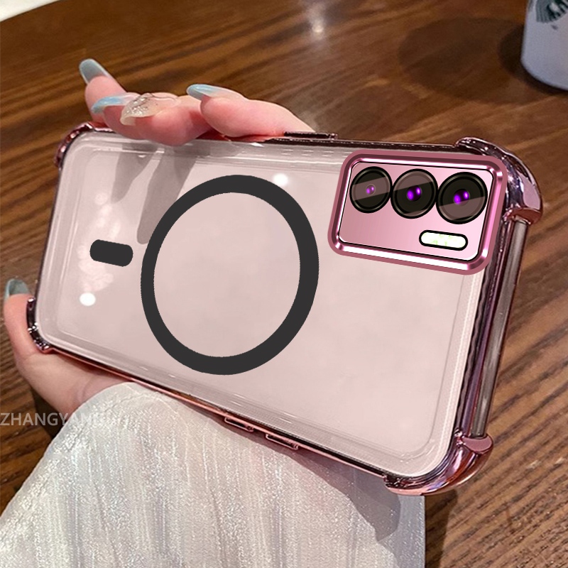 Ốp Lưng Cho OPPO A16 Vỏ Điện Thoại Silicon Chống Sốc Mạ Điện Với Thiết Kế Vòng Hút Từ Tính Đơn Giản Thẩm Mỹ TPU Mềm