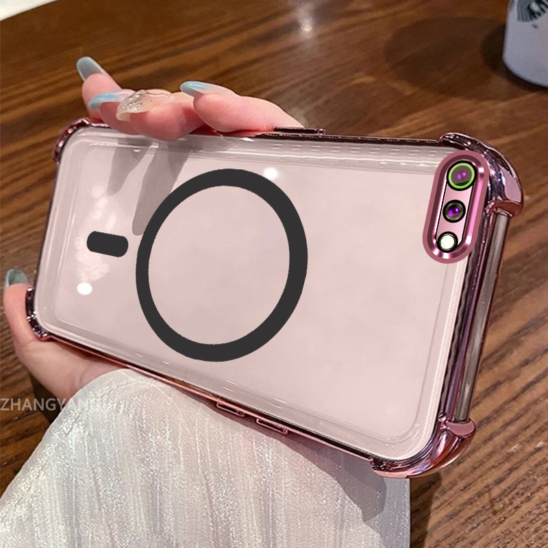 Ốp điện thoại silicon chống sốc mạ điện cho OPPO A3S A12e A1k với thiết kế vòng hút từ tính đơn giản Ốp mềm TPU thẩm mỹ