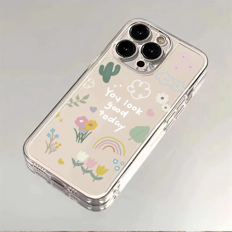 Ốp Lưng iPhone Flowery Day Viền Thẳng Chống Sốc Trong Suốt Bảo Vệ Camera iPhone 6/6s/7/8/Plus/X/XS/11/12/13/14/15/Pro/Max-SN