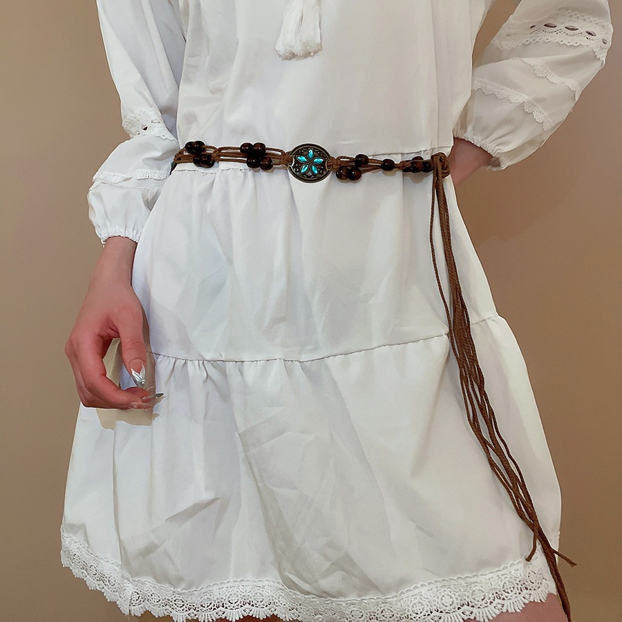 Dây thắt lưng dệt hạt gạo Bohemian cổ điển, phong cách dân tộc, thắt lưng thích hợp và đa năng, phụ kiện thắt lưng cao cấp thời trang và đa năng