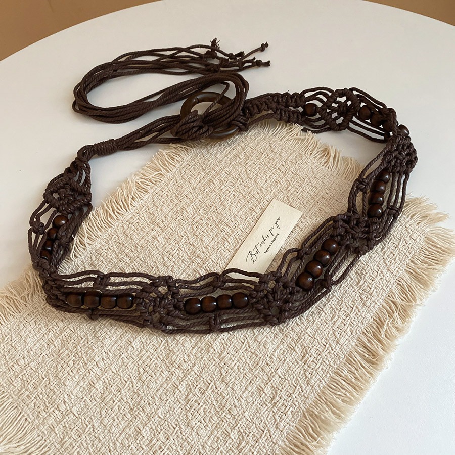 Dây thắt lưng dệt hạt gạo Bohemian cổ điển, phong cách dân tộc, thắt lưng thích hợp và đa năng, phụ kiện thắt lưng cao cấp thời trang và đa năng