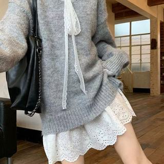 Phong Cách Hàn Quốc Nữ Mùa Hè Không Tay Ren Thêu Off-shouder Mini Dress Hàng Có Sẵn Mới