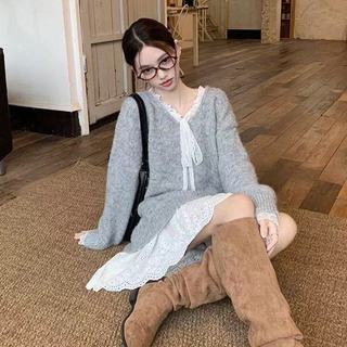 Phong Cách Hàn Quốc Nữ Mùa Hè Không Tay Ren Thêu Off-shouder Mini Dress Hàng Có Sẵn Mới