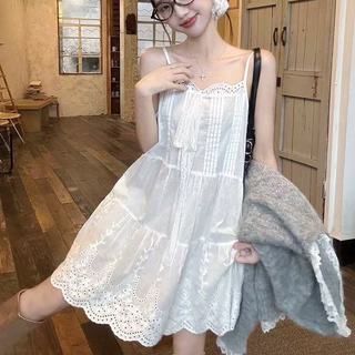 Phong Cách Hàn Quốc Nữ Mùa Hè Không Tay Ren Thêu Off-shouder Mini Dress Hàng Có Sẵn Mới