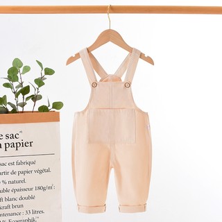 MuyoNowo Bé Màu Trơn Cotton Quần yếm Có Thể Điều Chỉnh Dây Đeo Mở Đáy Quần Tập Đi Áo liền quần Quần
