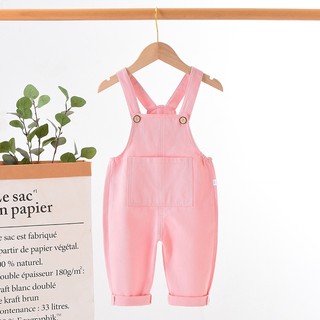 MuyoNowo Bé Màu Trơn Cotton Quần yếm Có Thể Điều Chỉnh Dây Đeo Mở Đáy Quần Tập Đi Áo liền quần Quần
