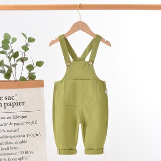 MuyoNowo Bé Màu Trơn Cotton Quần yếm Có Thể Điều Chỉnh Dây Đeo Mở Đáy Quần Tập Đi Áo liền quần Quần