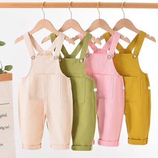 MuyoNowo Bé Màu Trơn Cotton Quần yếm Có Thể Điều Chỉnh Dây Đeo Mở Đáy Quần Tập Đi Áo liền quần Quần