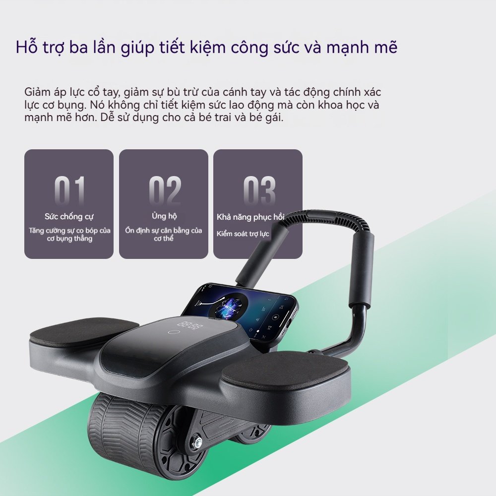 leikefitness Con lăn tập bụng, thiết bị tập thể dục hỗ trợ phẳng, tập cơ bụng, tặng thảm lót đầu gối
