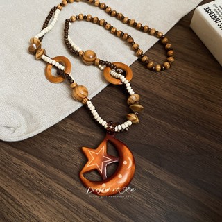 DREJEW Retro Ngôi Sao Mặt Trăng Mặt Dây Chuyền Vòng Cổ Thanh Lịch Cao Cấp Tính Khí Xương Đòn Dây Chuyền Áo Len Đa Năng Thời Trang Cao Cấp
