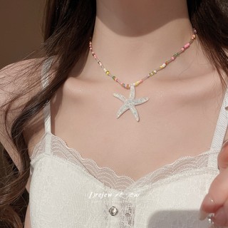 DREJEW Vòng cổ hoa sao biển đầy màu sắc tươi và ngọt ngào xếp chồng lên nhau xương đòn chuỗi bên bờ biển kỳ nghỉ phong cách trang trí vòng cổ