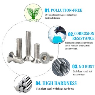 Ổ cắm lục giác lục giác Vít chìm Đầu phẳng Allen Bu lông M5 M6 M8 M10 M12 Thép không gỉ 304