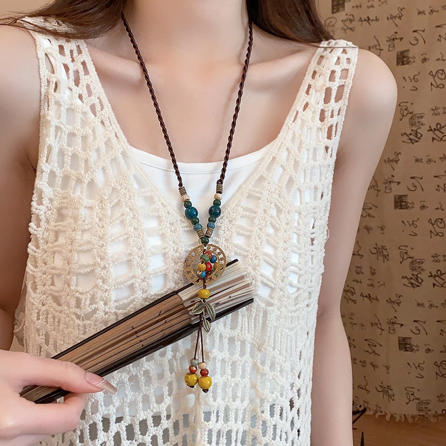 [Jewbeauty] Vòng cổ mặt dây chuyền đính cườm gốm màu lá thời trang đa năng nhẹ sang trọng trang trí vòng cổ cao cấp dành cho nữ
