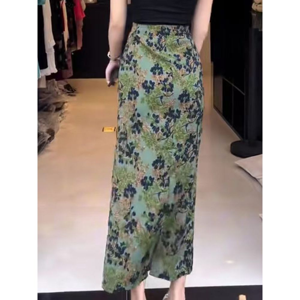Váy In Hình Retro Phong Cách Mới Thời Trang Phong Cách Thường Ngày Chia Váy Dài