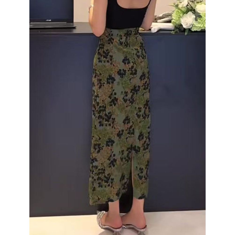 Váy In Hình Retro Phong Cách Mới Thời Trang Phong Cách Thường Ngày Chia Váy Dài