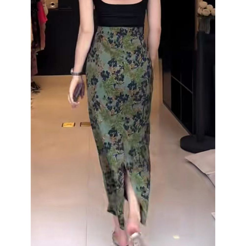 Váy In Hình Retro Phong Cách Mới Thời Trang Phong Cách Thường Ngày Chia Váy Dài