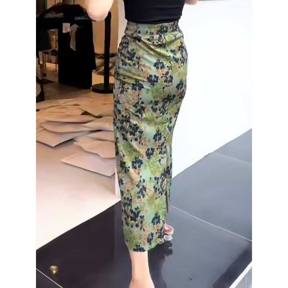 Váy In Hình Retro Phong Cách Mới Thời Trang Phong Cách Thường Ngày Chia Váy Dài