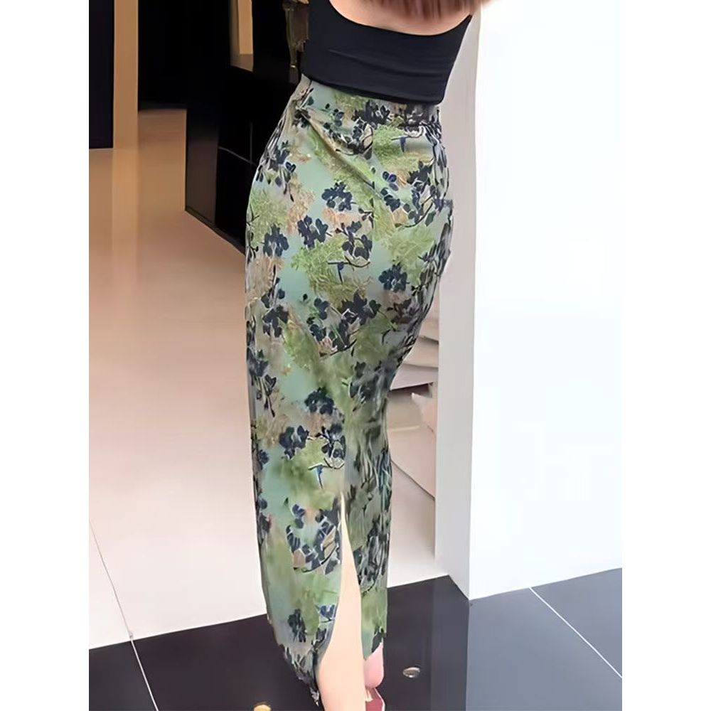 Váy In Hình Retro Phong Cách Mới Thời Trang Phong Cách Thường Ngày Chia Váy Dài
