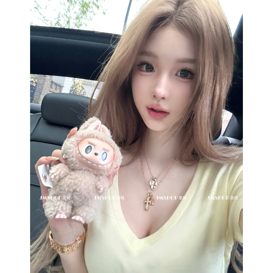 【BANKO】Áo thun ngắn tay cổ chữ v màu trắng mỏng đơn giản dành cho nữ mùa hè