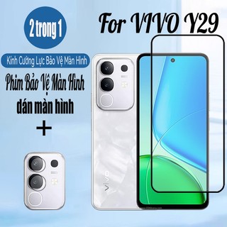 Kính cường lực bảo vệ màn hình Vivo Y29 2 trong 1 cho Vivo Y39 Y19s Y38 Y28 Y18 Y03 Y27 Y27s Y17s Y36 4G 5G Phim bảo vệ kính chống va đập & Phim ống kính máy ảnh