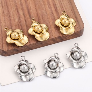 Được đánh bóng bằng thép titan Camellia Mặt dây chuyền Trang sức tự làm Phụ kiện hoa vàng 18k