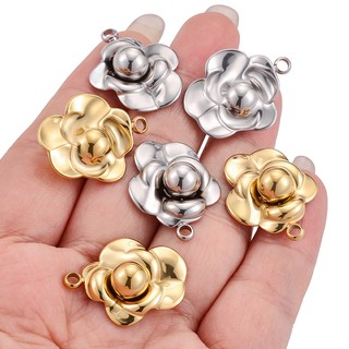 Được đánh bóng bằng thép titan Camellia Mặt dây chuyền Trang sức tự làm Phụ kiện hoa vàng 18k