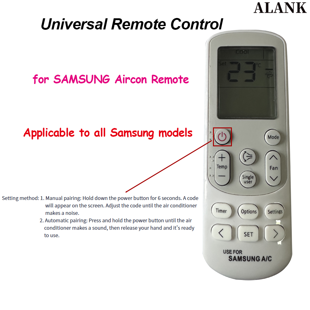 ALANK Remote điều khiển điều hòa Samsung đa năng (Mẫu mới) - Tương thích mọi model (Dùng cho máy lạnh âm trần)