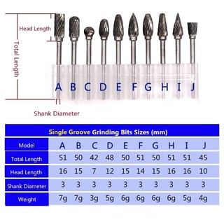 10 Chiếc Vonfram Thép Carbide Điện Mài Không Khí Phụ Kiện Mài Tập Tin Quay Phay Cắt Với Chân 3 Mm