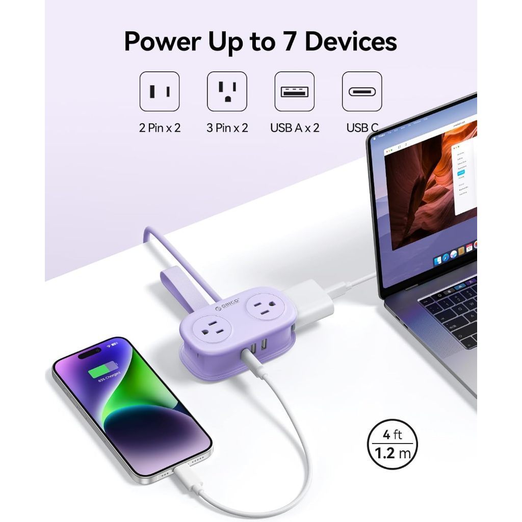 ORICO US Plug - Dải nguồn du lịch 4 ổ cắm AC 3 cổng USB có cáp bọc cho bộ mở rộng ổ cắm Crusie Ship (AP3-4A)