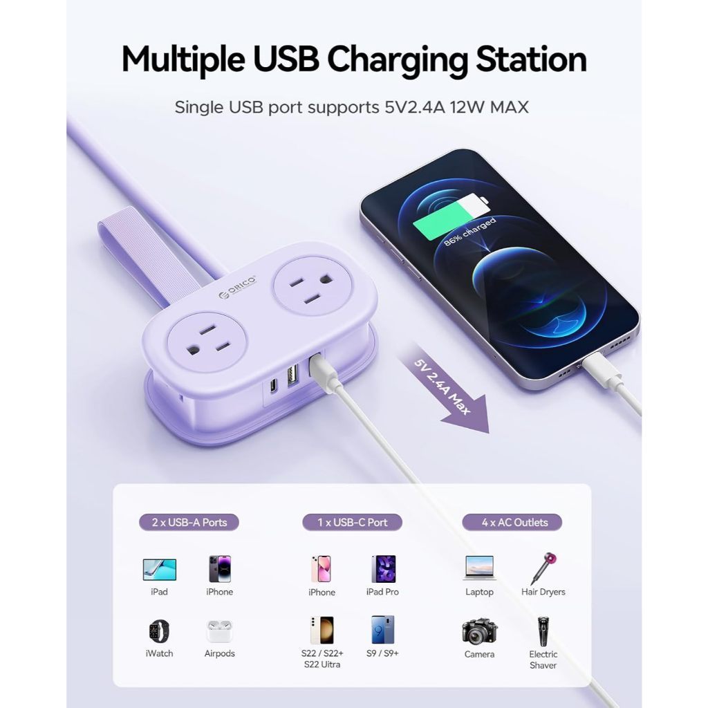 ORICO US Plug - Dải nguồn du lịch 4 ổ cắm AC 3 cổng USB có cáp bọc cho bộ mở rộng ổ cắm Crusie Ship (AP3-4A)