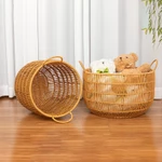 Giỏ đựng quần áo bẩn tròn rỗng, Giỏ đựng đồ giặt mây giả cổ điển, Giỏ đựng khăn tắm khách sạn phòng ngủ, Đồ chơi và đồ lặt vặt Xô đựng đồ — ảnh 2
