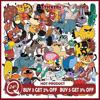 Bộ 50 Hình Thú Vui Nhộn Hình Dán Chống Thấm Nước Trong Suốt Chất Liệu PET Kid DIY Sticker