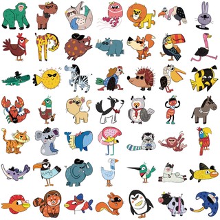 Bộ 50 Hình Thú Vui Nhộn Hình Dán Chống Thấm Nước Trong Suốt Chất Liệu PET Kid DIY Sticker