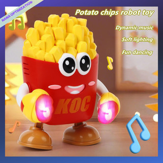 Búp bê điện nhảy múa khoai tây chiên kiểu Pháp robot chiếu sáng âm nhạc đồ chơi giáo dục Quà tặng ngày trẻ em