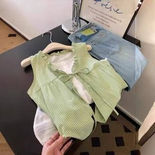 Phong Cách Hàn Quốc Nữ Nữ Rời Ruffle Baggy Áo Sơ Mi Không Tay Ren Giả-hai Mảnh