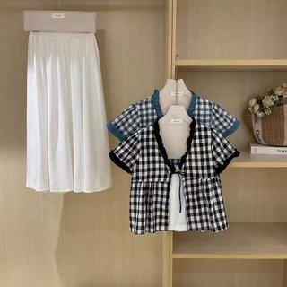 Phong Cách Hàn Quốc Nữ Nữ Rời Ruffle Baggy Áo Sơ Mi Tay Ngắn Áo Giả-hai Mảnh