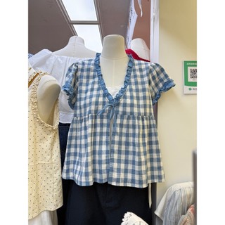 Phong Cách Hàn Quốc Nữ Nữ Rời Ruffle Baggy Áo Sơ Mi Tay Ngắn Áo Giả-hai Mảnh