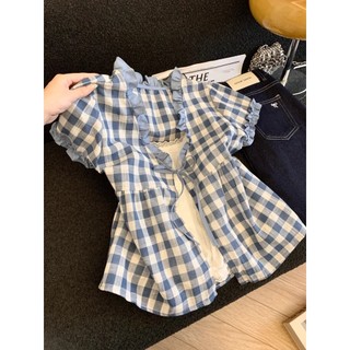Phong Cách Hàn Quốc Nữ Nữ Rời Ruffle Baggy Áo Sơ Mi Tay Ngắn Áo Giả-hai Mảnh